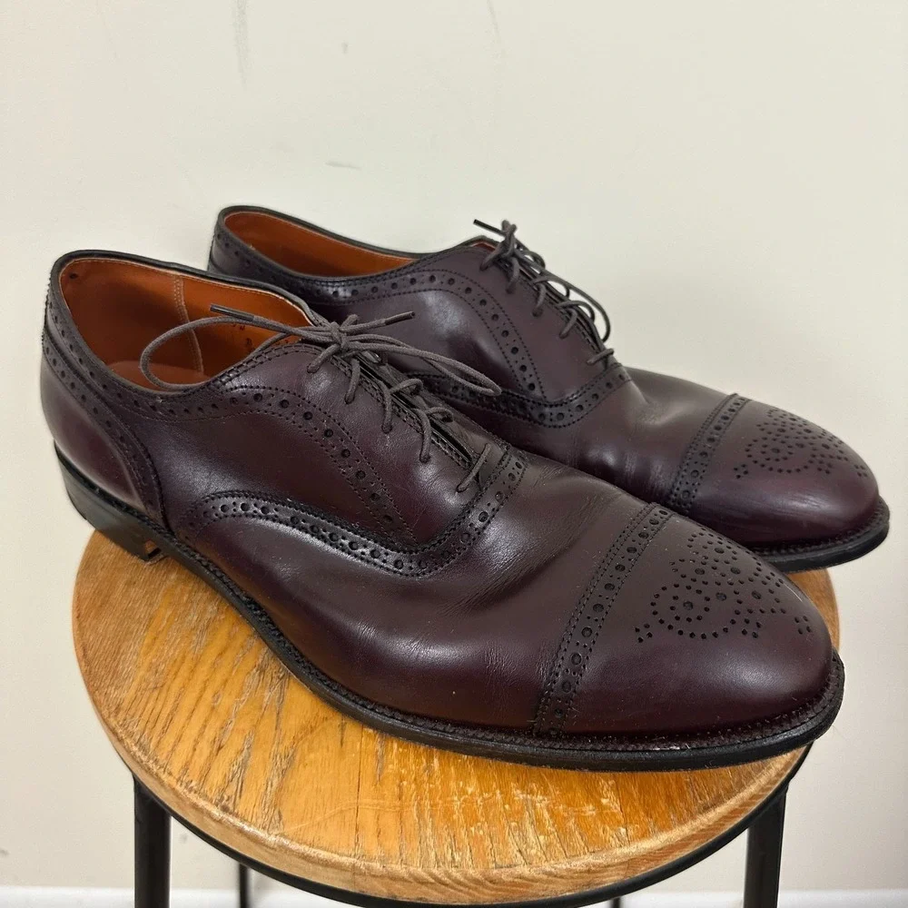 Alden 908 Mens US 14 Dress Shoes Burgundy Medallion Perforated Leather Cap Toe